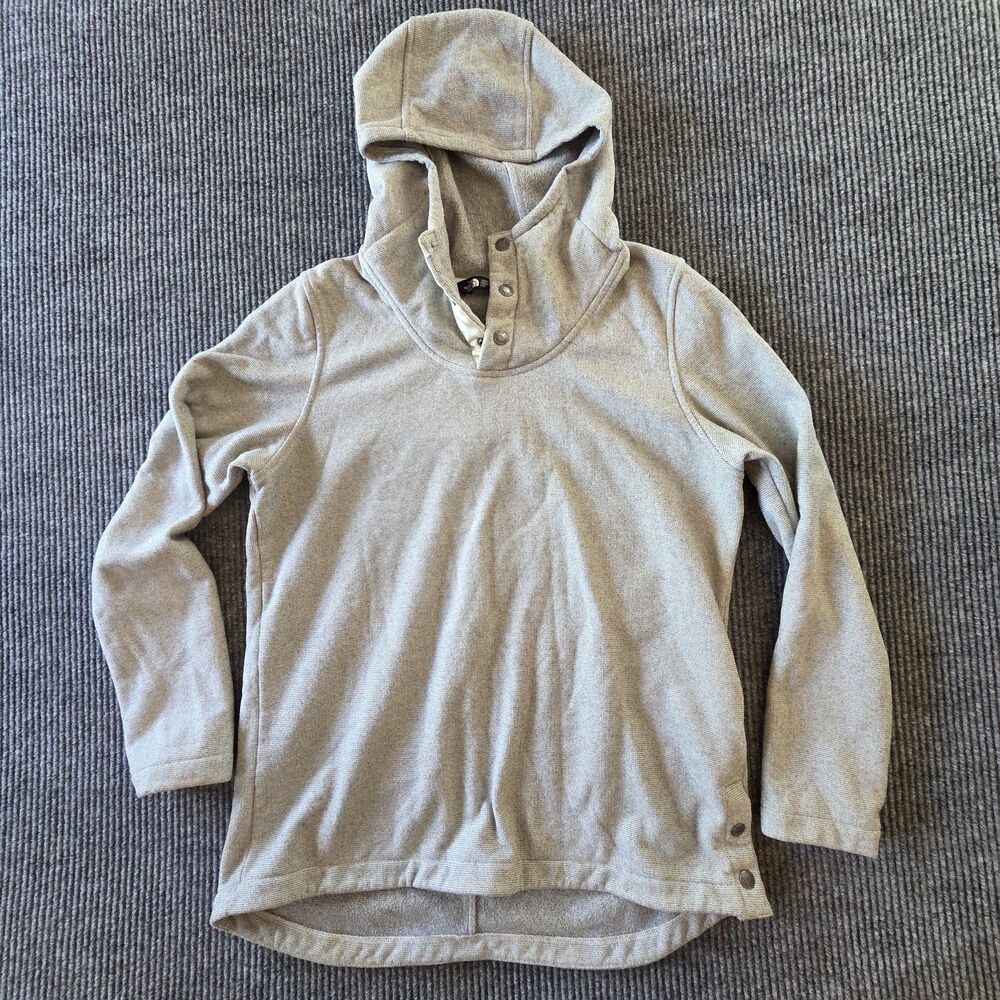 Women’s Gray North Face Hooded Size L 3 Button Closure Pullover